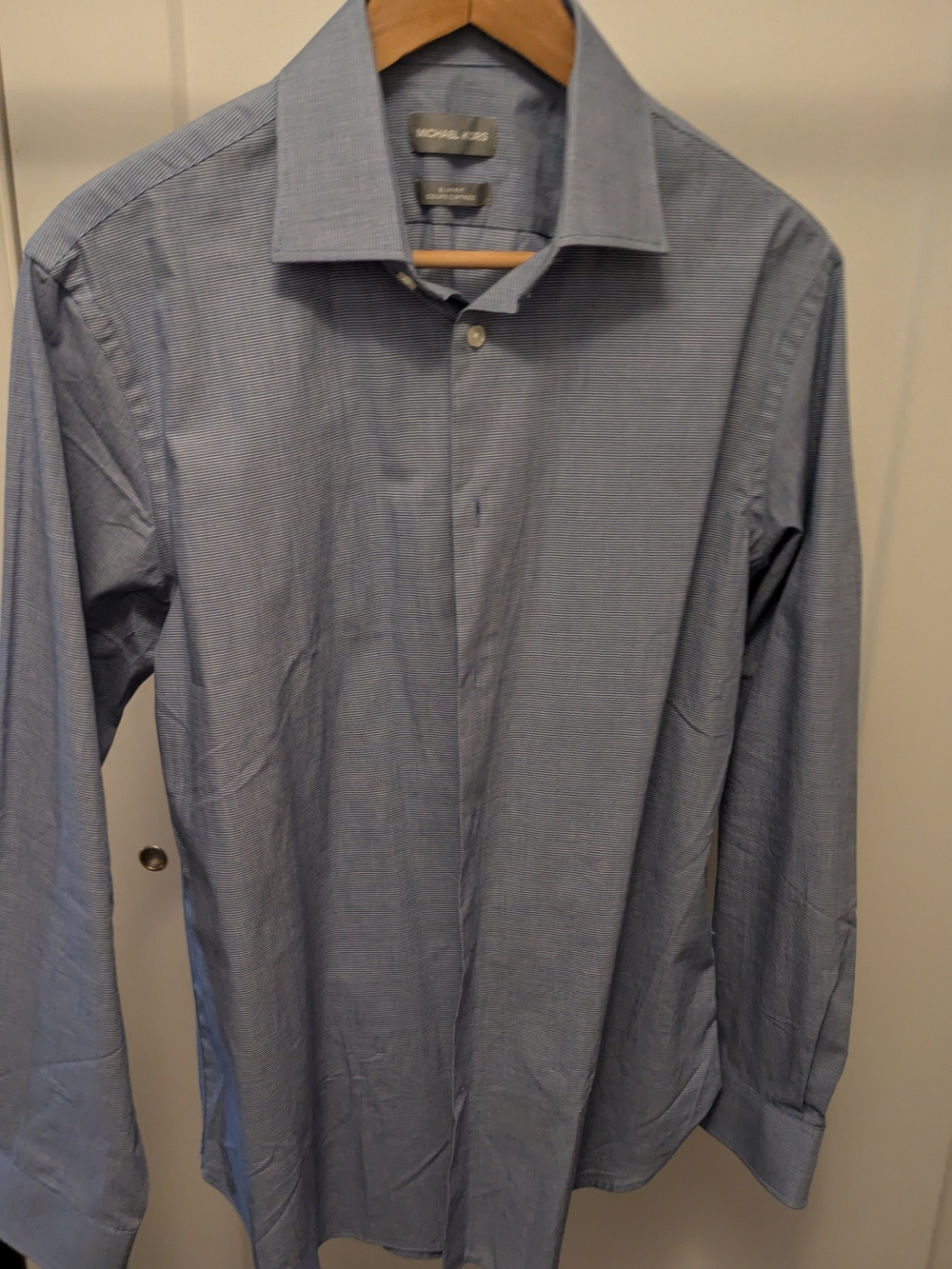 Michael Kors Men’s Blue Pinstripe Dress Shirt - Spread Collar